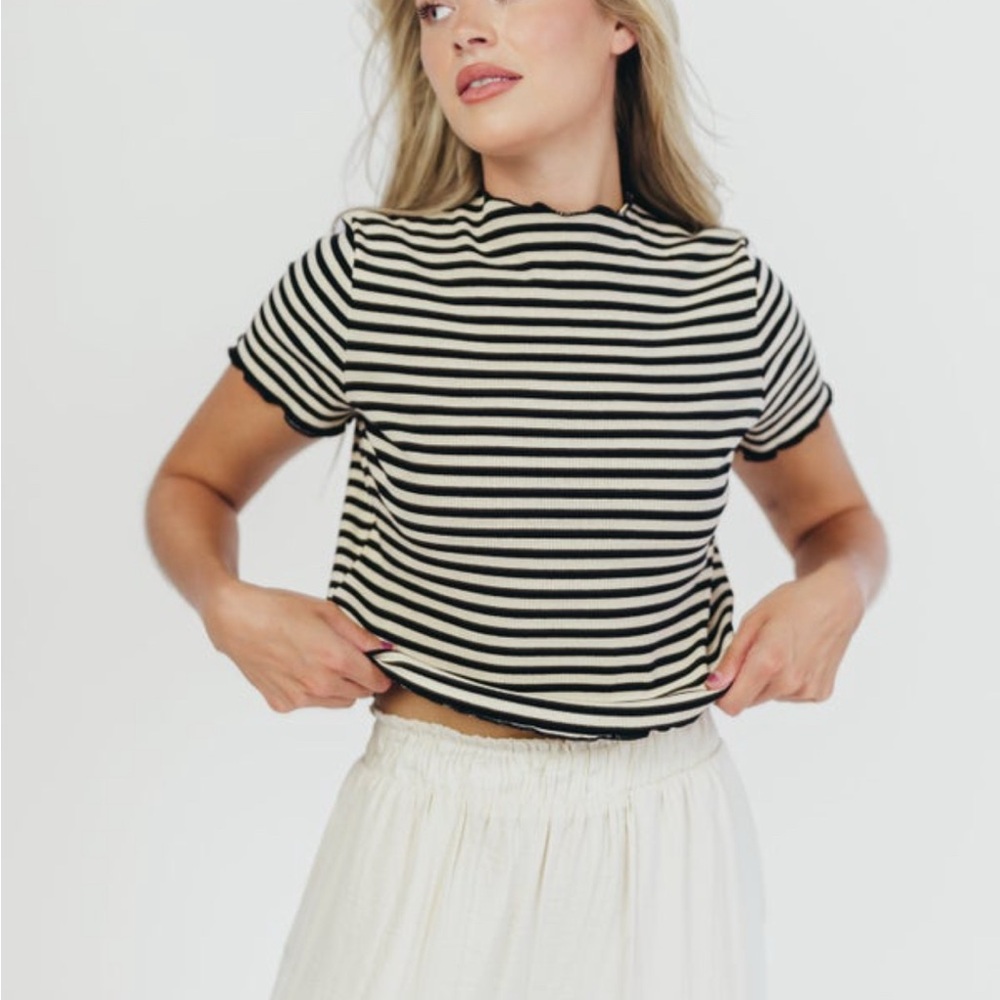 Classic Black and White Striped Crop Top